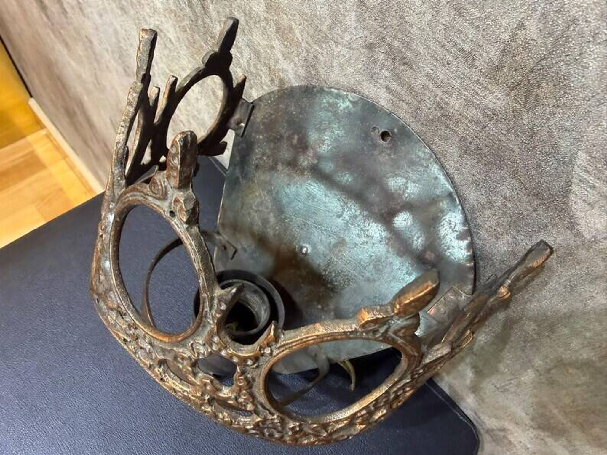 1970s Gothic Revival Crown Wall Sconce, Ornate Vintage Metal Lighting