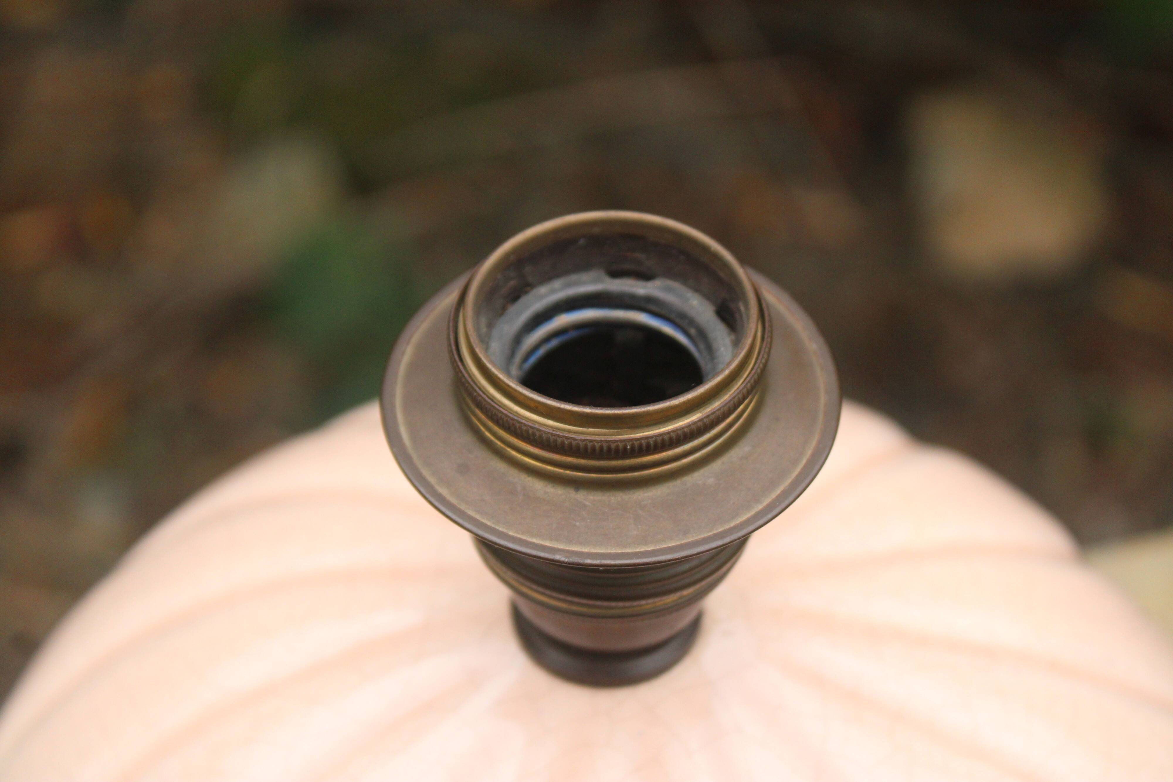 Vintage powder pink ceramic lamp with coral shade