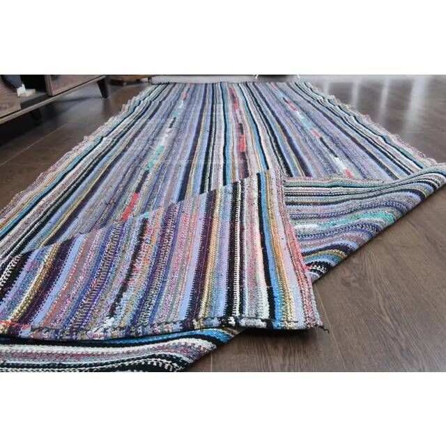 1970s Vintage Turkish Oushak Handmade Wool & Cotton Runner Rug 133x355