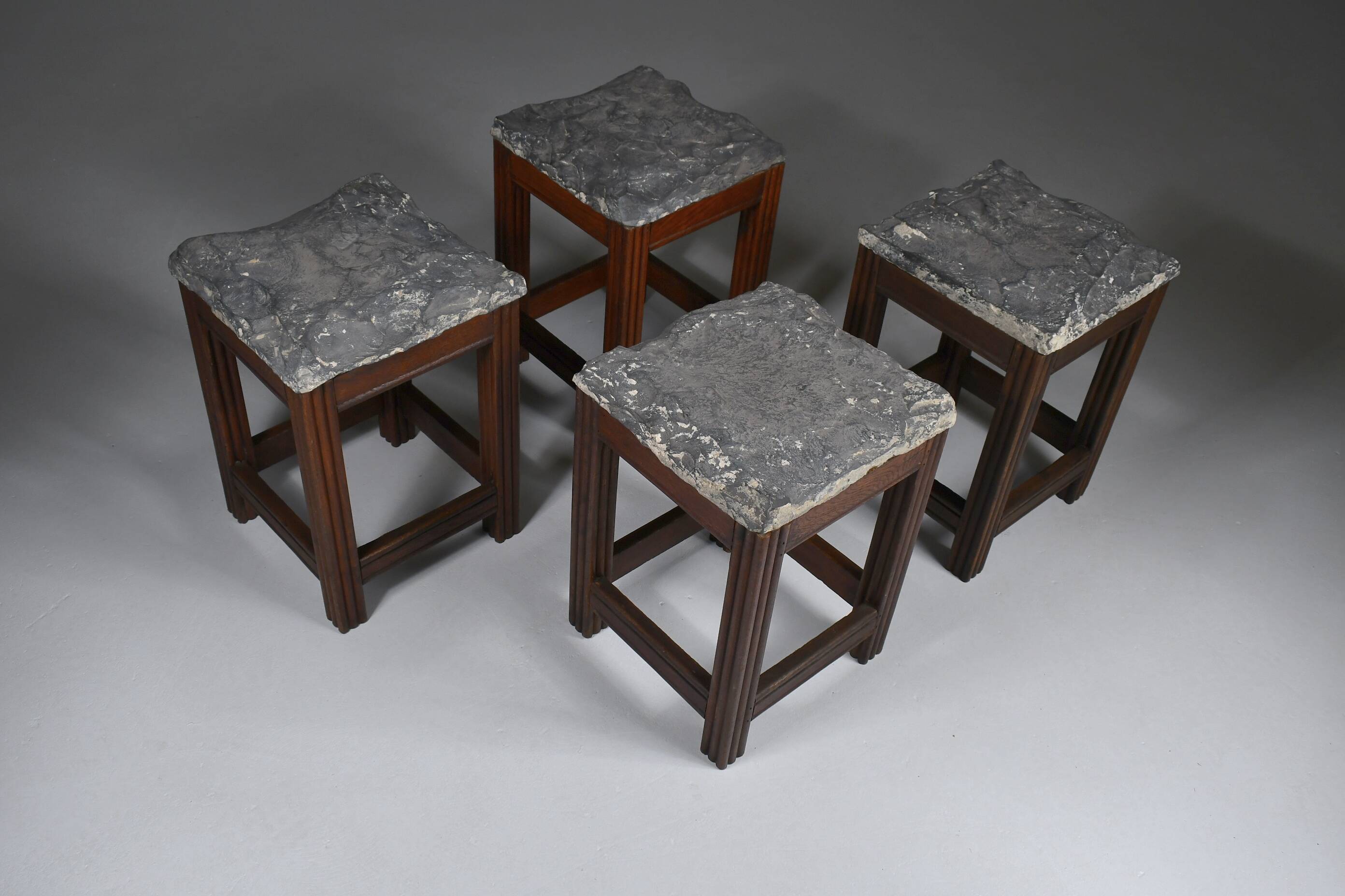 Tabourets vintage en pierre et bois x 4