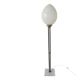 Mid-Century floor lamp with egg-shaped opal glass shade, brass base, marble base.