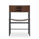 Set of 4 bar stools with backrest, dark brown leather and black metallic rubber.