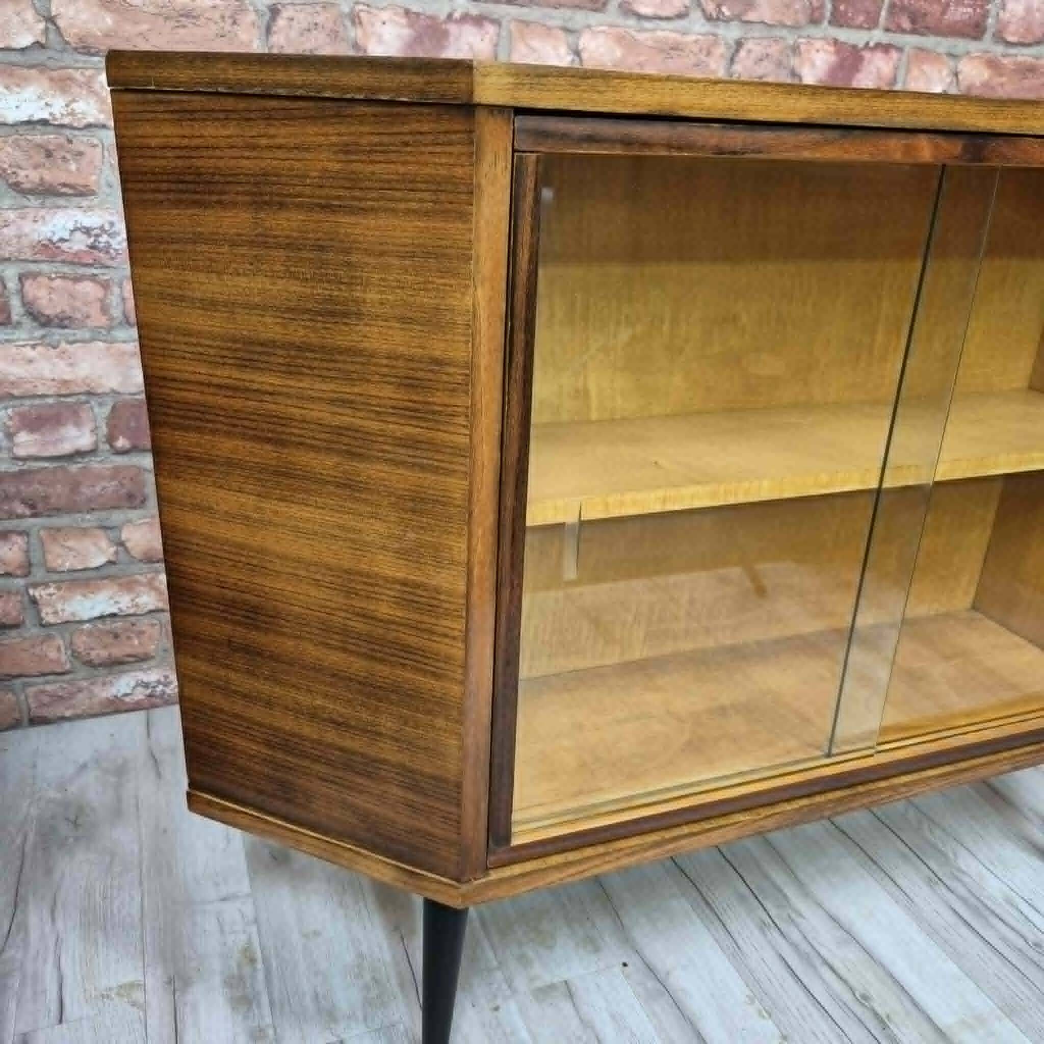 Rare Mid-Century Modern Walnut Corner Bar Cabinet with Revolving Carousel -