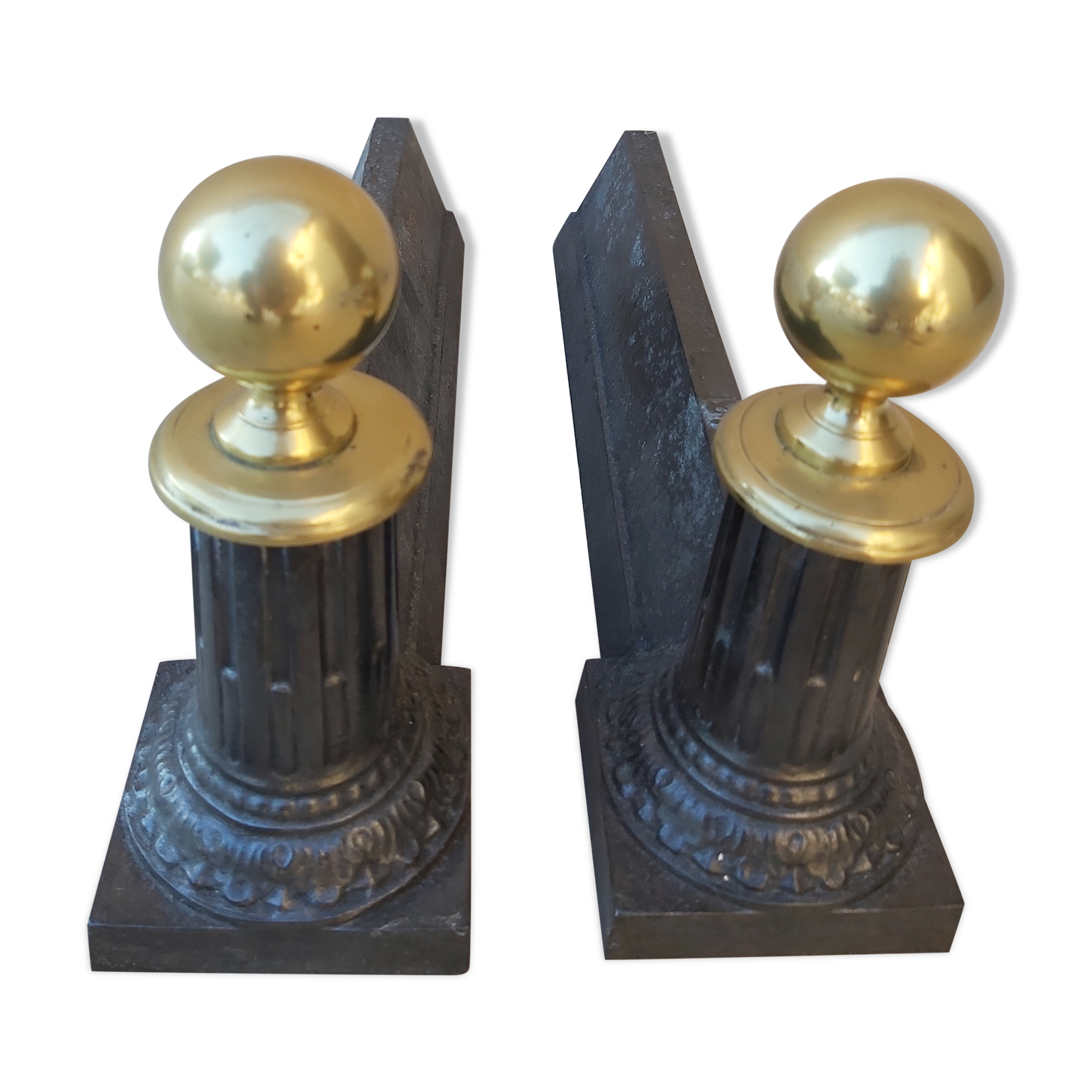 Pair of cast iron and bronze chenets