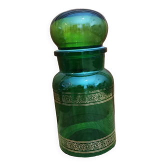 Airtight vintage green glass jar made in Belgium apothecary style