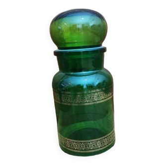 Bocal en verre vert vintage hermétique made in Belgium style apothicaire