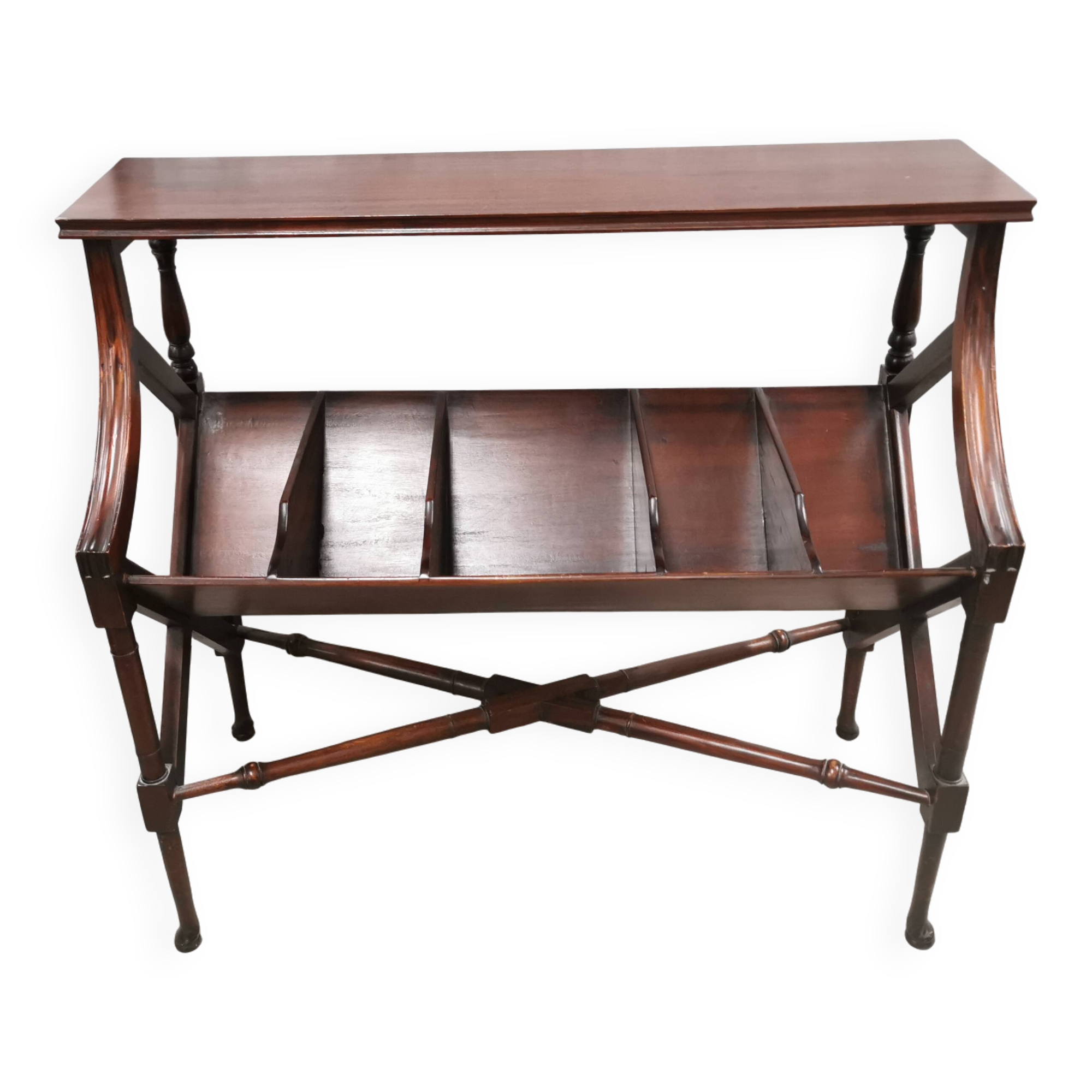 Two-tier mahogany magazine/vinyl rack