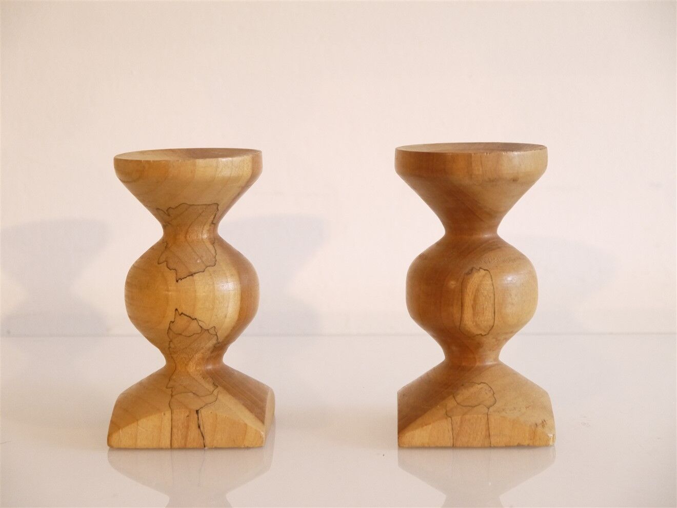Pair of Scandinavian wooden candle holders 1960