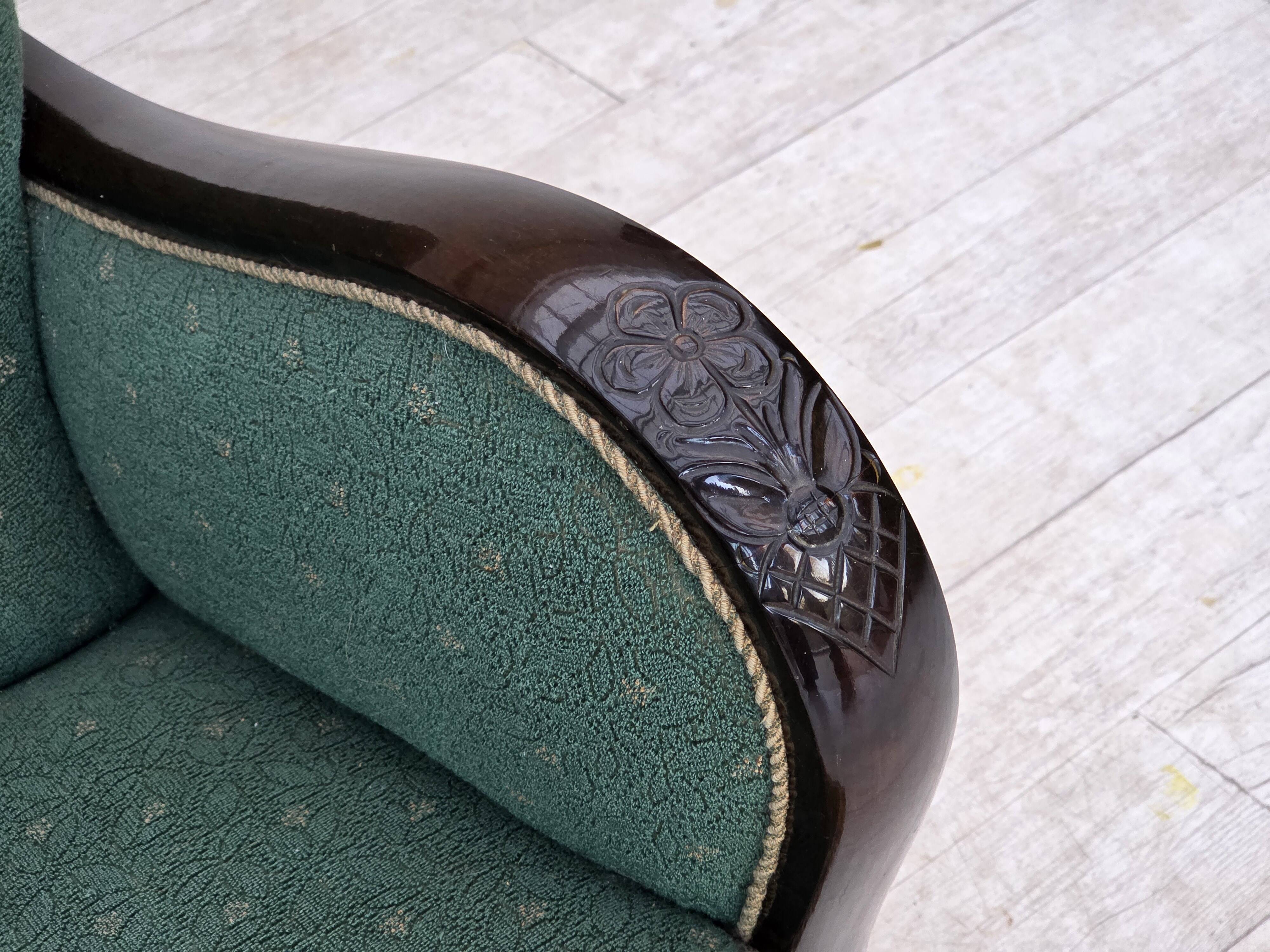1960s, Danish armchair, green and beige furniture wool.