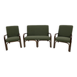 Ensemble Art Déco italien Bouclè vert composé de deux fauteuils et d'un petit canapé, années 1930