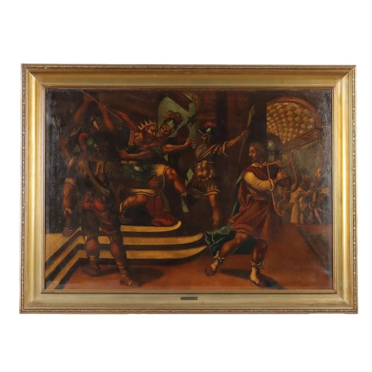 Peinture ancienne à sujet religieux, huile sur toile, XVIIe siècle