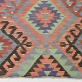 6x9 Green & Blue Tribal Pattern Vintage Kilim Rug, 177x266Cm