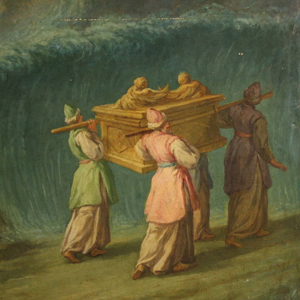 18th-century Italian panel painting, the Crossing of the Jordan