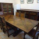 Dining table and 6 solid wood chairs from the 1950s.