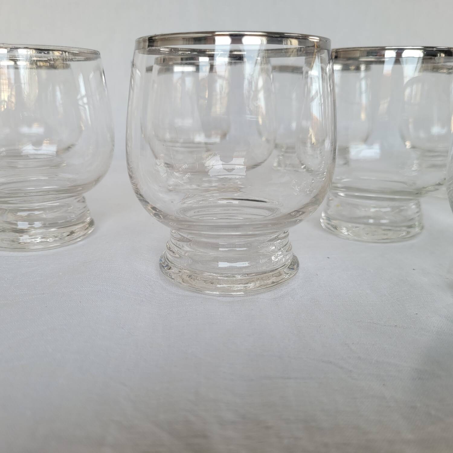 10 antique glasses with silver trim – French glassware, around 1950