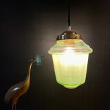 Vintage art deco globe pendant lamp in green granite green and gold