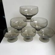 Set of 6 art deco design champagne glasses in smoked glass 30s-40s