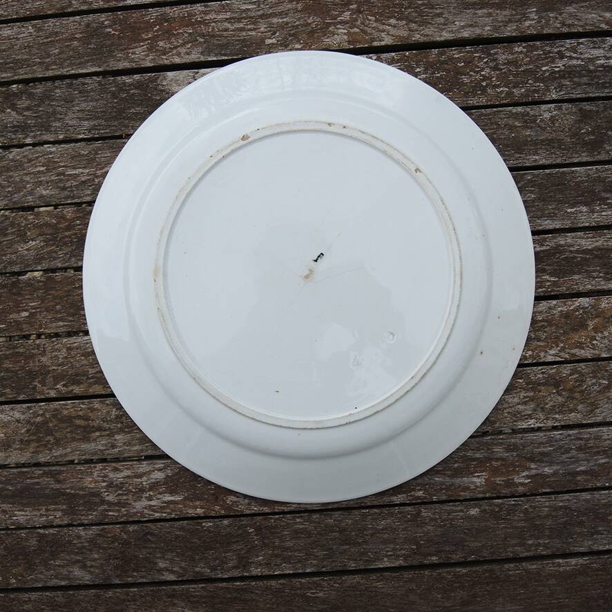 Old ironstone dish with blue floral decoration