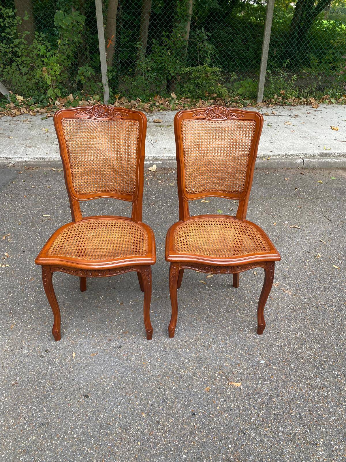 2 Louis XV style caned chairs in solid wood, 20th century