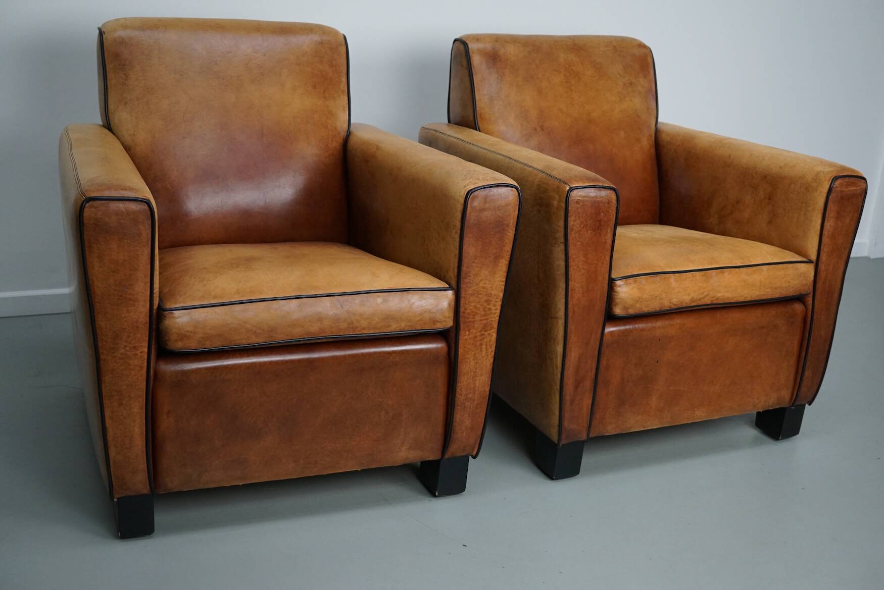 Fauteuils de club en cuir couleur cognac néerlandais vintage, ensemble de 2