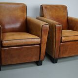 Fauteuils de club en cuir couleur cognac néerlandais vintage, ensemble de 2