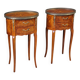 Pair of oval bedside tables in marquetry from the 20th century.