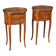 Pair of oval bedside tables in marquetry from the 20th century.