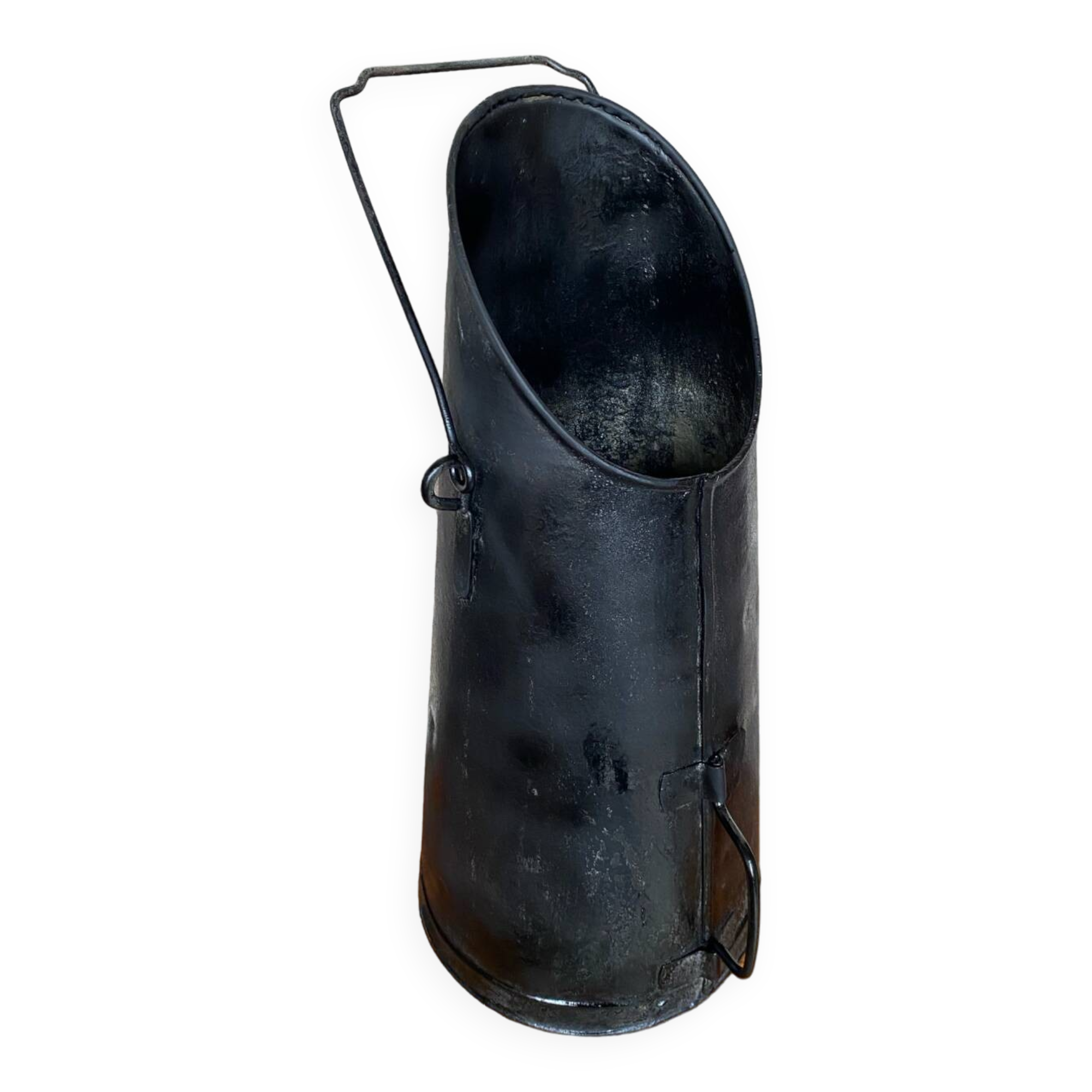 Antique black metal ash coal bucket vintage umbrella holder