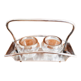 Salt and pepper shaker in chiseled glass and silver metal; Ancient French