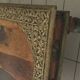Large vintage Indian coffee table made of solid sheesham wood and brass.