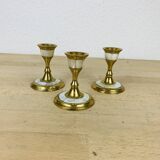 3 vintage mother-of-pearl and golden brass candlesticks