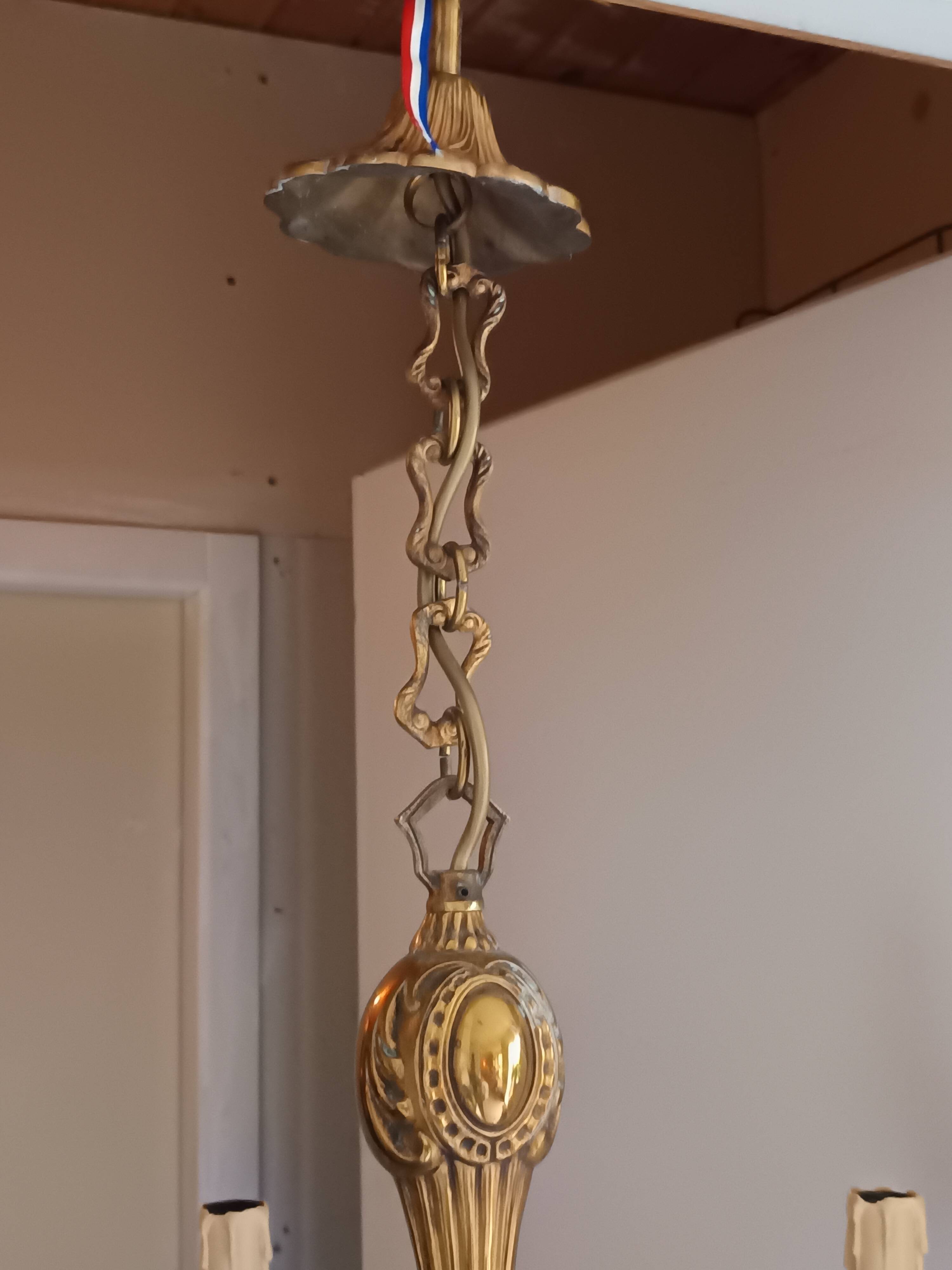 Lustre Louis XV en bronze doré – 6 feux – électricité refaite