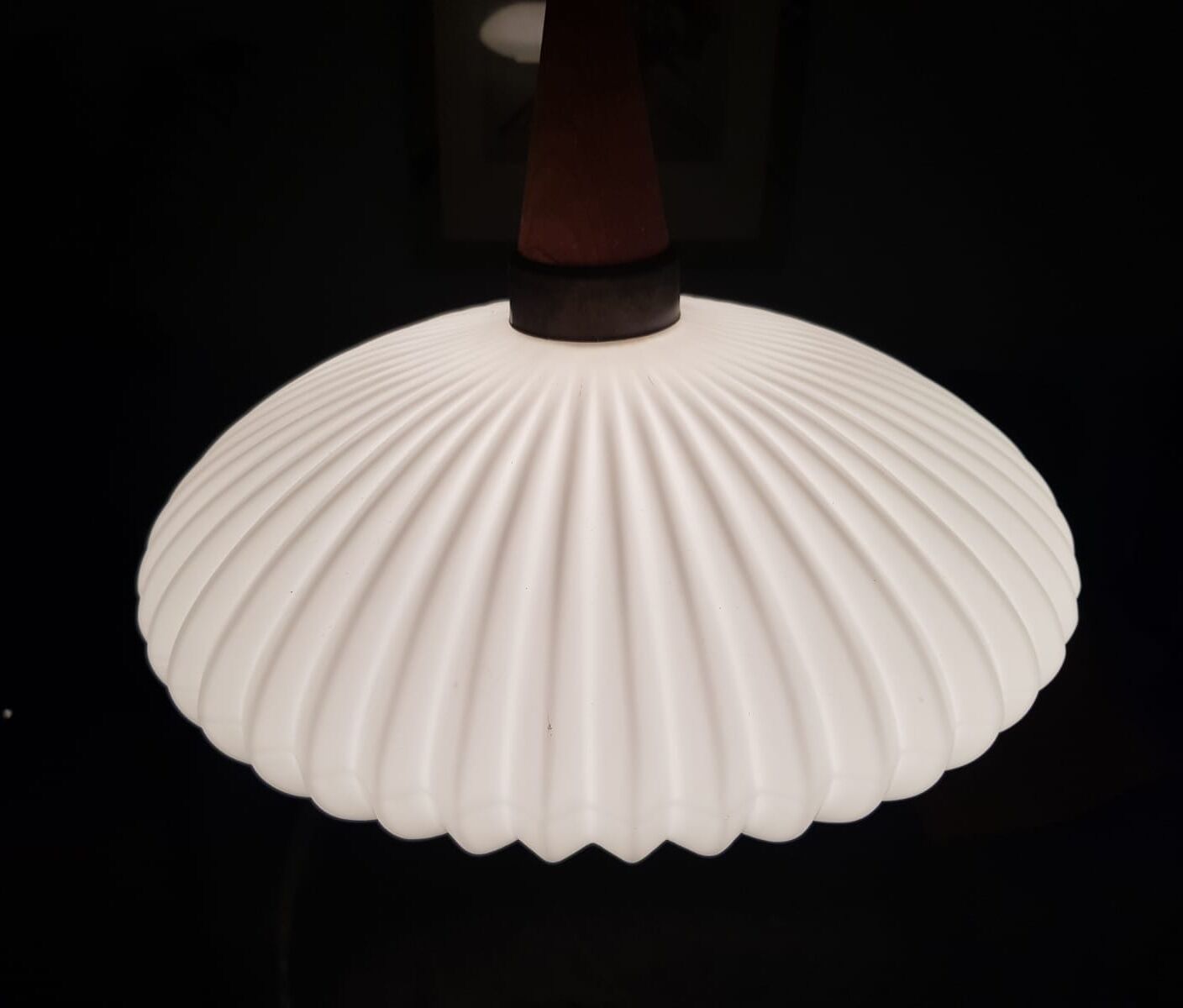 Seventies pleated glass pendant light, space, Danish design