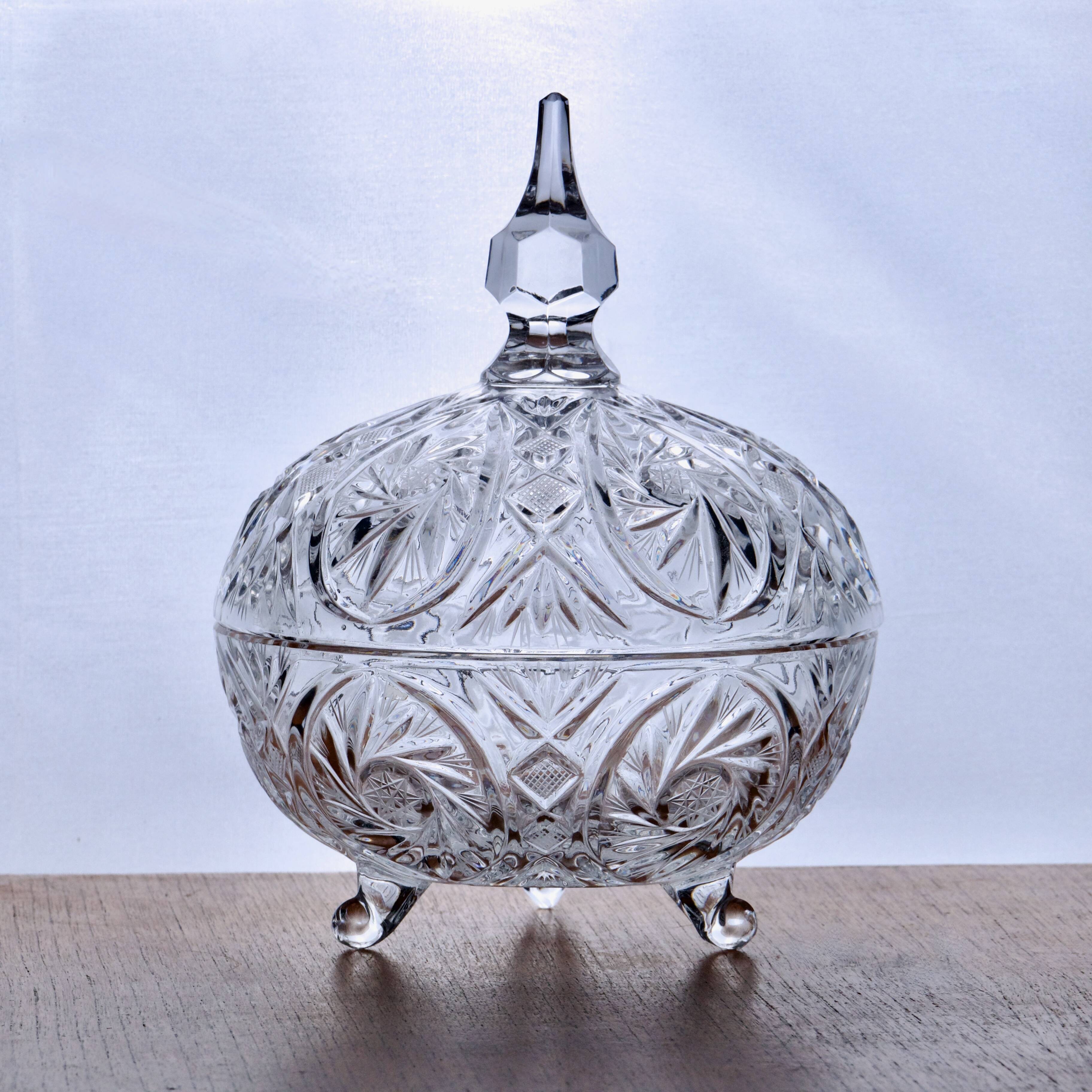 Large antique Bohemian crystal candy dish