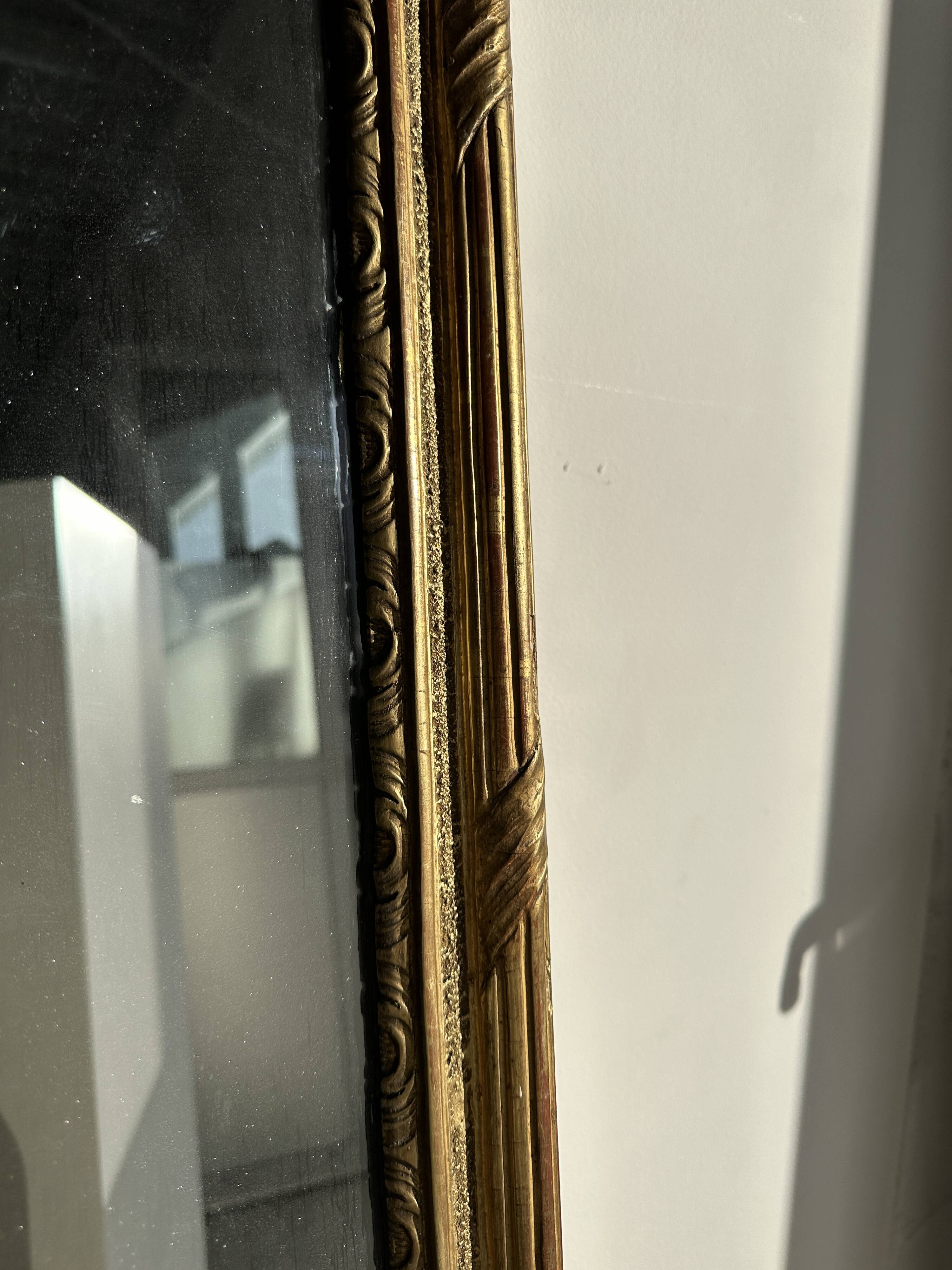 Large gilded mirror 19th century rounded corners mercury glass Louis XVI style