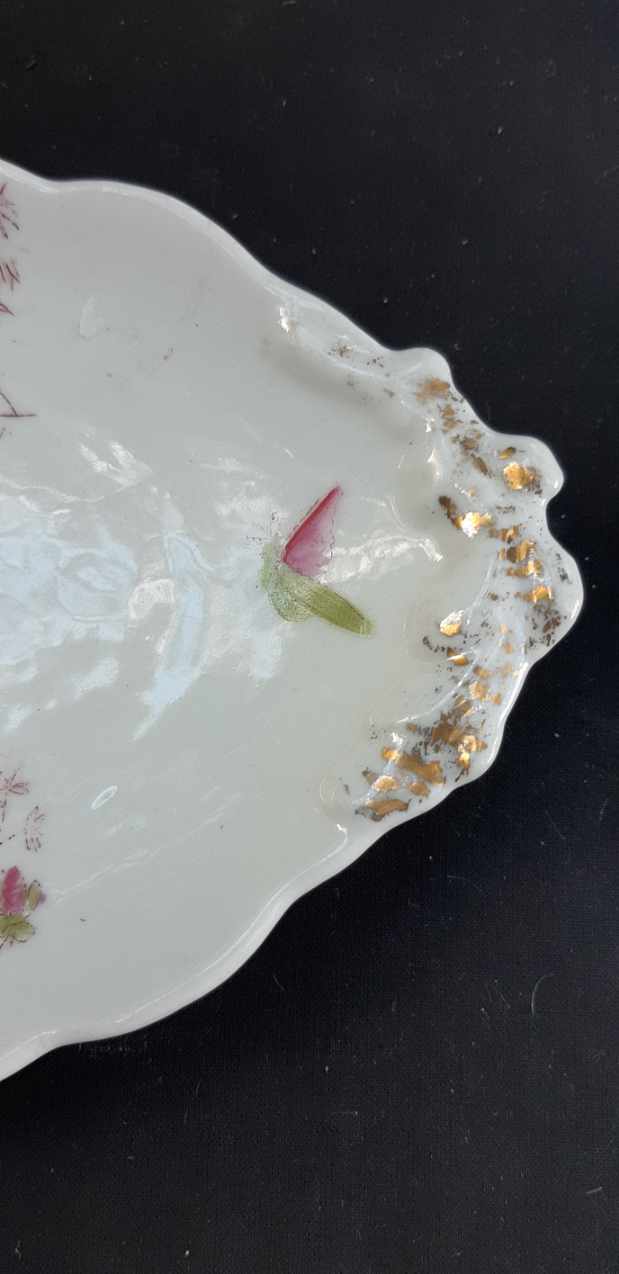 ravier - porcelain dish floral decoration and butterfly