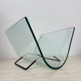 Post modern Fiam Italy curved glass magazine rack , 1980’s