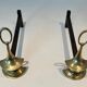 Pair of Bronze Chenets in Neoclassical Style in the Form of an Oil Lamp