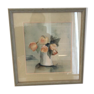 Tableau ancien aquarelle bouquet