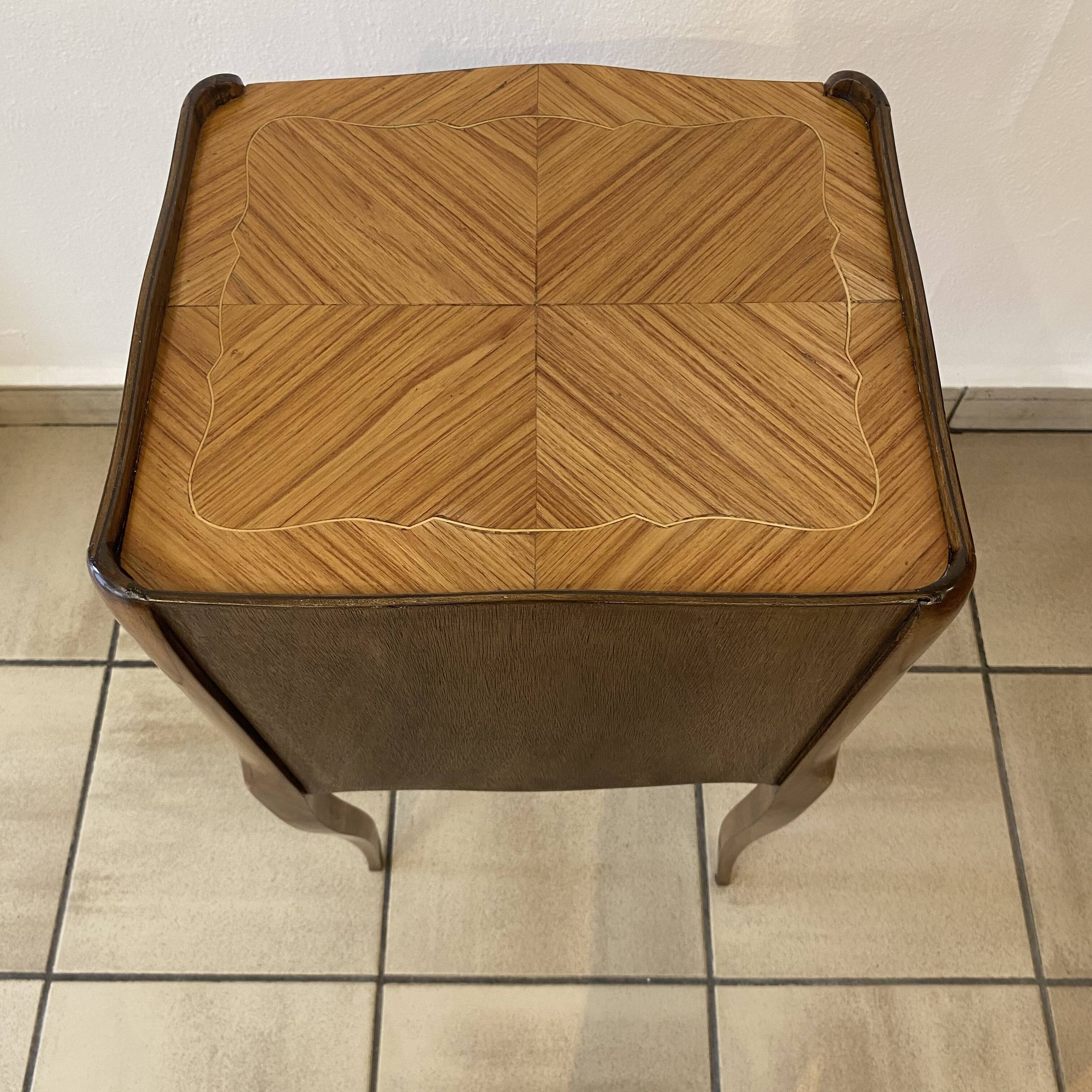Louis XV style bedside table, restored, rosewood marquetry