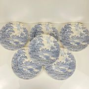 Set of 6 flat plates "English style" blue, Lunéville