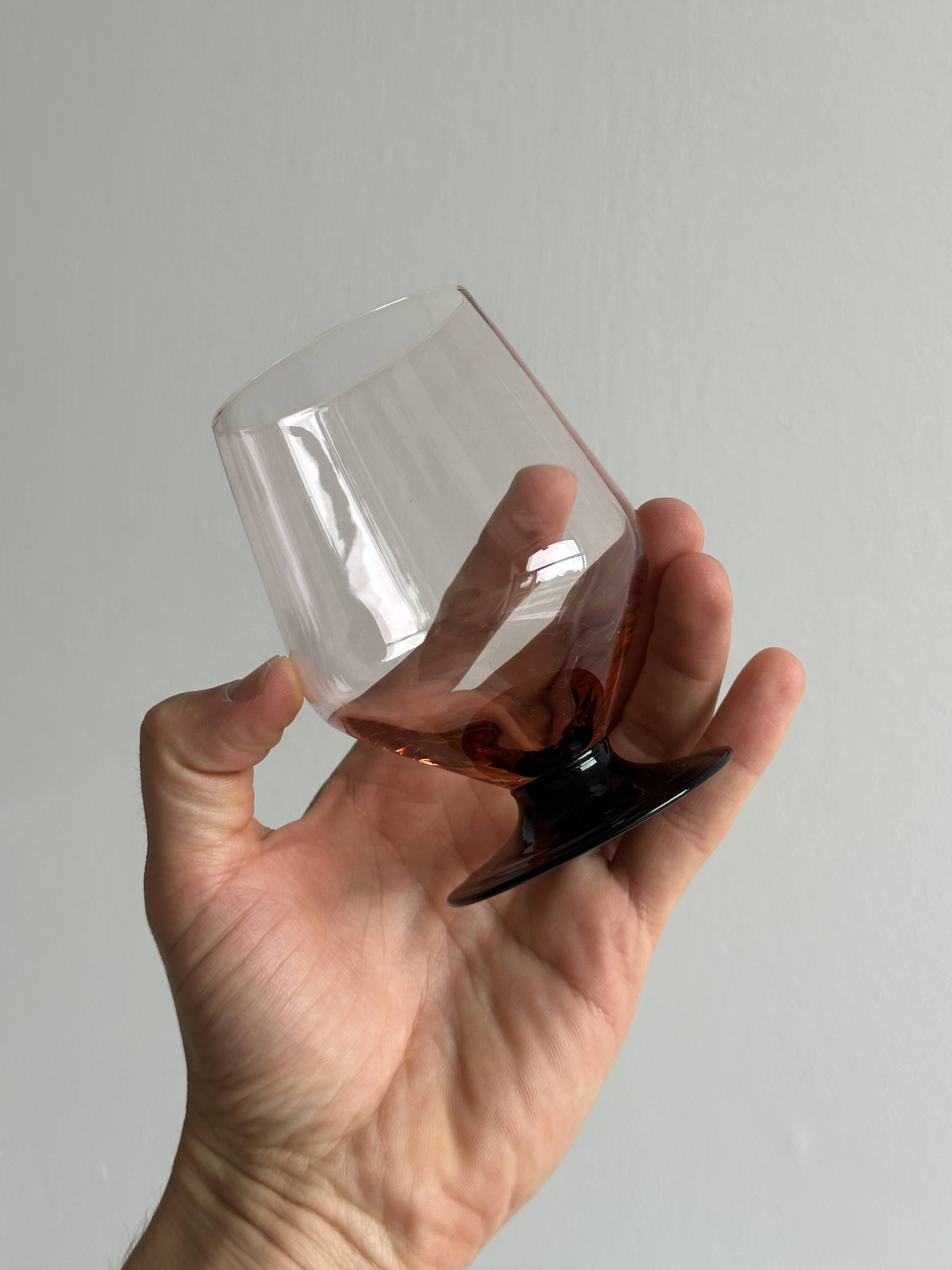 6 vintage translucent pink glasses with black stems