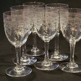 6 anciens verres a pied a porto en cristal de baccarat gravé