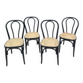 Set of 4 black and cane wood bistro chairs