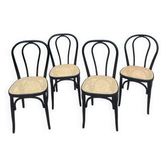 Set of 4 black and cane wood bistro chairs