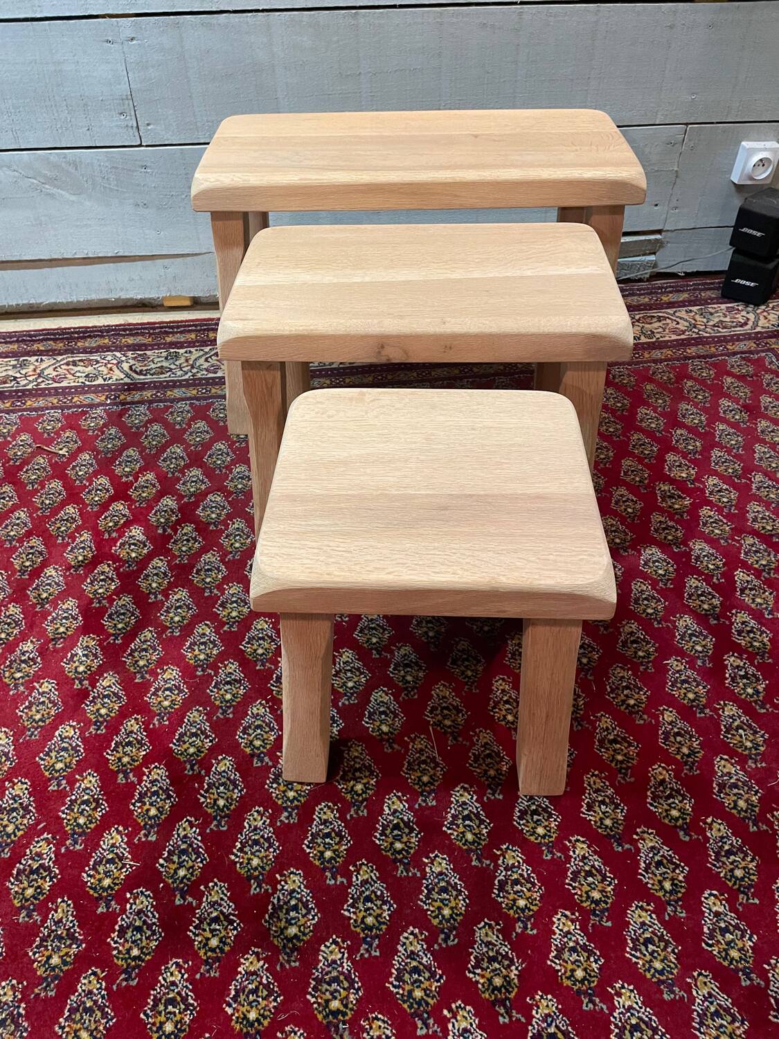 Vintage light wood nesting trio table