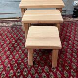 Vintage light wood nesting trio table