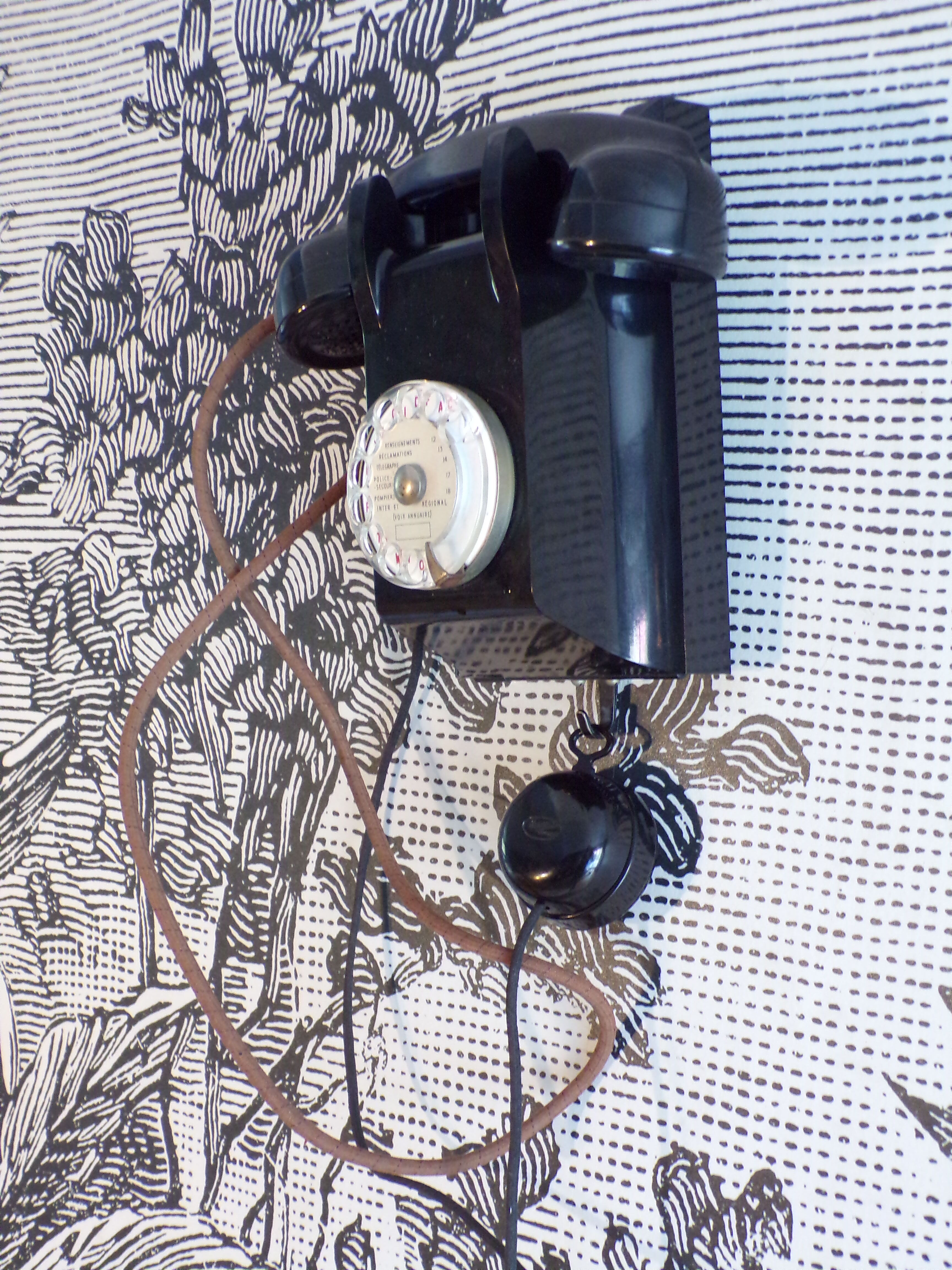 Vintage Bakelite wall dial phone
