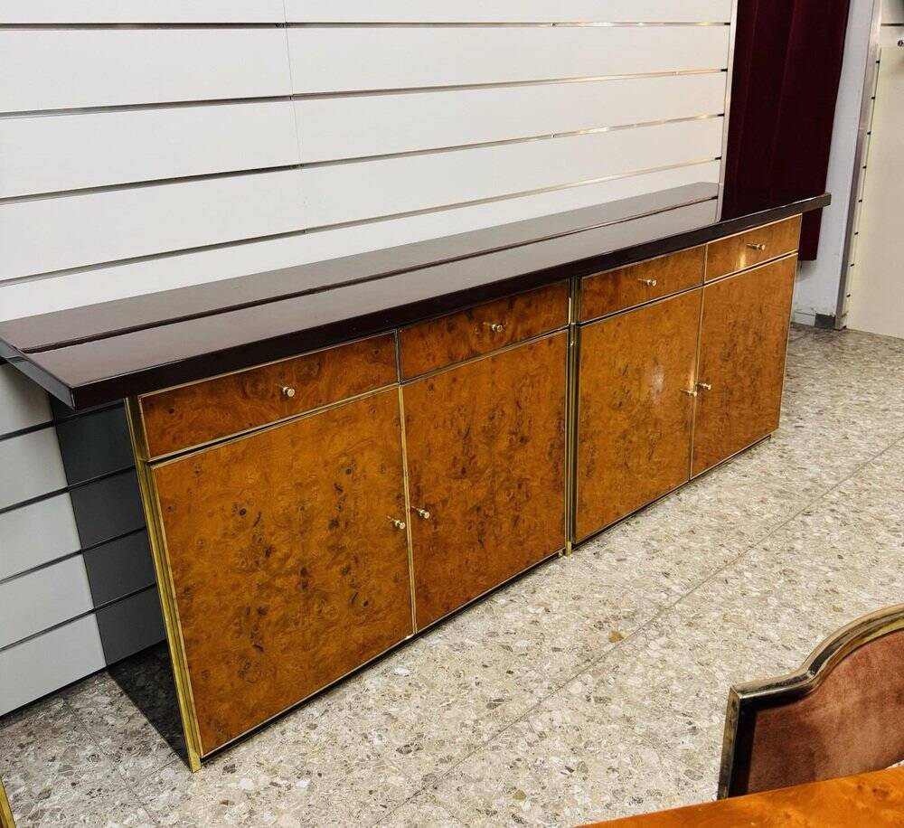 Modernist Sideboard in Radica and Gilded Metal, 1970s