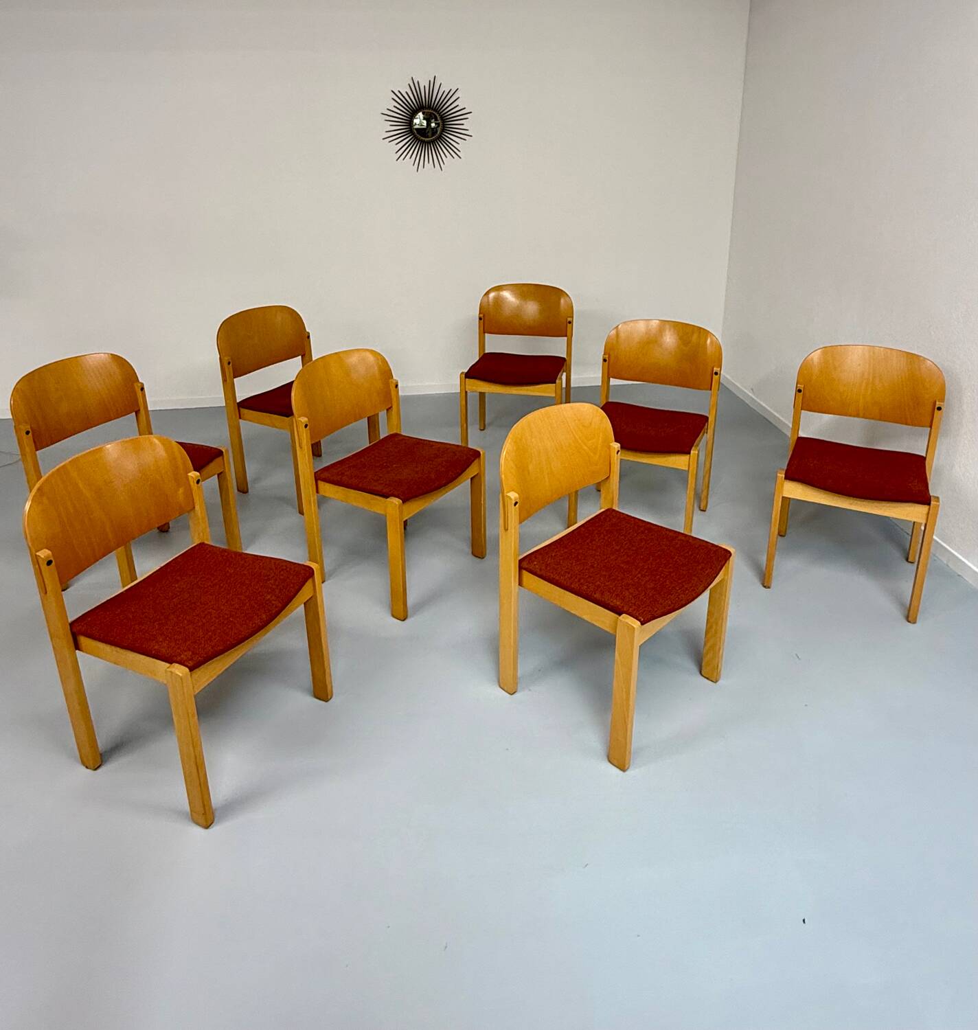 Lot of 8 old Scandinavian design wooden chairs from the 80s vintage